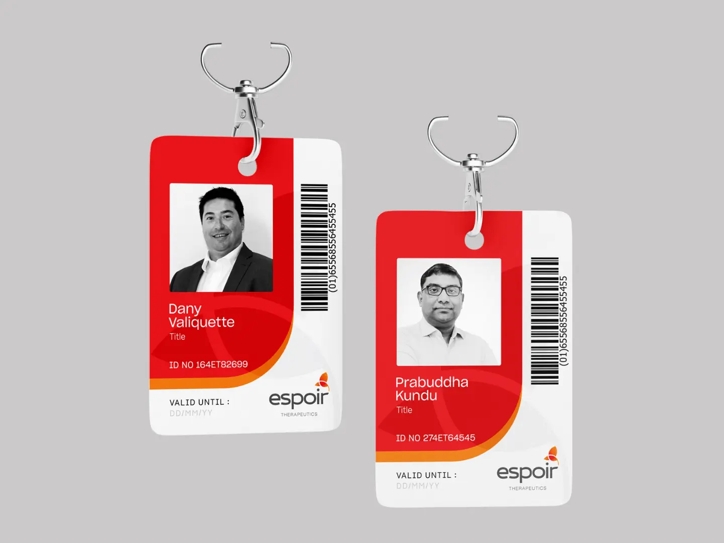 Secure laboratory ID card and lanyard design for life sciences company Espoir Therapeutics
